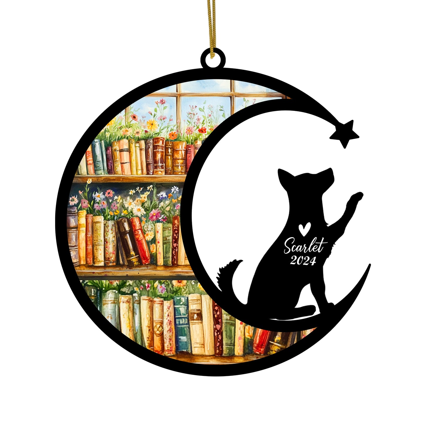 Netecom Personalized Husky Suncatcher for Windows Hanging, Custom Dog Sun Catcher Ornament with Name Date, Unique Gifts for Book Lovers, Reader Teacher Librarian Bookworm