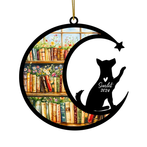 Netecom Personalized Husky Suncatcher for Windows Hanging, Custom Dog Sun Catcher Ornament with Name Date, Unique Gifts for Book Lovers, Reader Teacher Librarian Bookworm