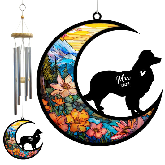 Netecom Border Collie Dog Wind Chimes Memorial, Personalized Pet Memorial Windchime for Dogs Suncatcher, Dog Loss Memorial Ornament, Loss of Pet Remembrance Gift, Sympathy Pet Wind Chimes Outdoor Garden