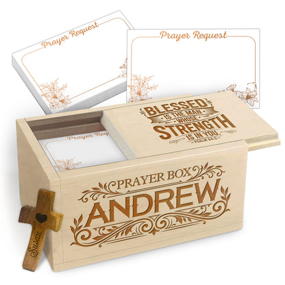 Netecom Personalized Prayer Box for Men – 150 Prayer Request Cards with Custom Name on Box & Cross, Christian Keepsake Gift for Daily Devotion, Encouragement & Spiritual Support