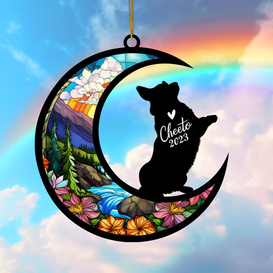 Netecom Personalized Corgi Dog Memorial Suncatcher, Corgi Christmas Ornament with Name Date, Pet Loss Stained Glass Sun Catcher, Dog Memorial Ornament, Bereavement Sympathy Gift for Dog Lovers