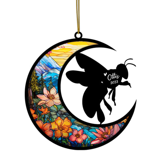 Netecom Personalized Bee Memorial Suncatcher - Bee Christmas Ornament with Name & Date - Pet Loss Stained Glass Light Catcher - Bereavement & Sympathy Gift for Loss of Pet