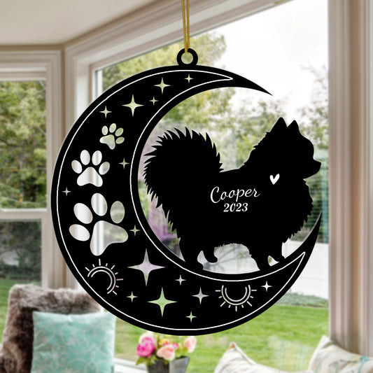 Netecom Pomeranian Dog Memorial Suncatcher, Personalized Pom Dog Ornament with Name Date, Dog Loss Sympathy Gift for Pet Loss Sun Catchers, Dog Grief Gift, Bereavement Gifts for Loss of Pet