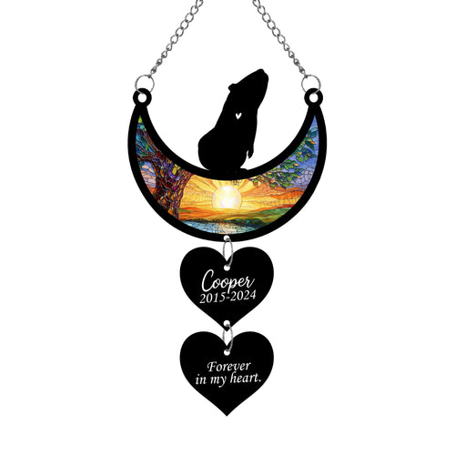 Netecom Personalized Guinea Pig Moon Heart Memorial Suncatcher, Custom Guinea Pig Ornament with Name Date, Pet Loss Sympathy Gift, Pet Remembrance Keepsake