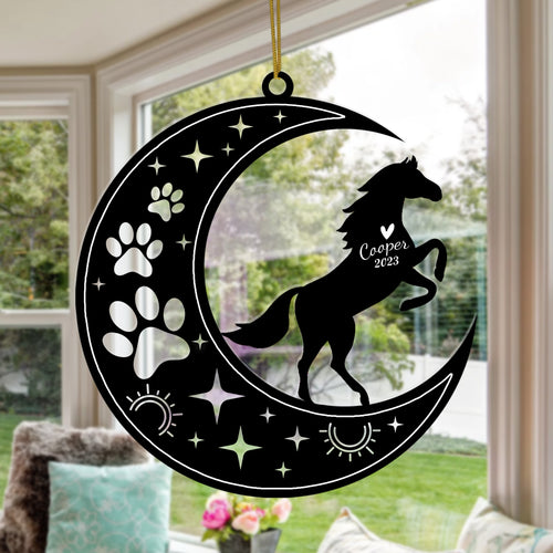 Netecom Horse Memorial Suncatcher, Personalized Horse Ornament with Name Date, Pet Loss Sympathy Gift for Pet Loss Sun Catchers, Pet Grief Gift, Bereavement Gifts for Loss of Pet