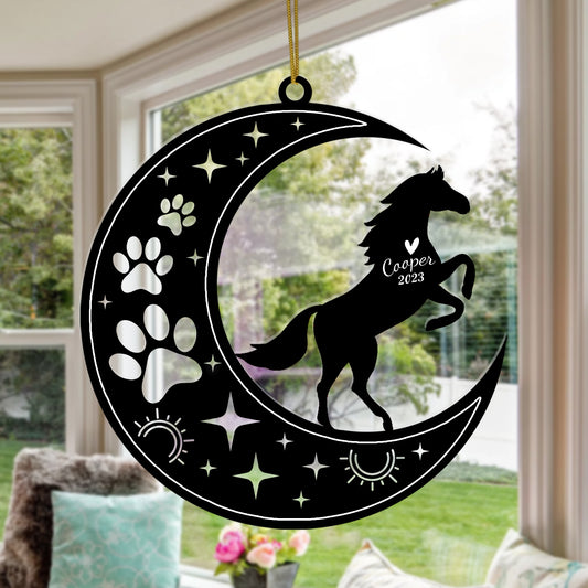 Netecom Horse Memorial Suncatcher, Personalized Horse Ornament with Name Date, Pet Loss Sympathy Gift for Pet Loss Sun Catchers, Pet Grief Gift, Bereavement Gifts for Loss of Pet