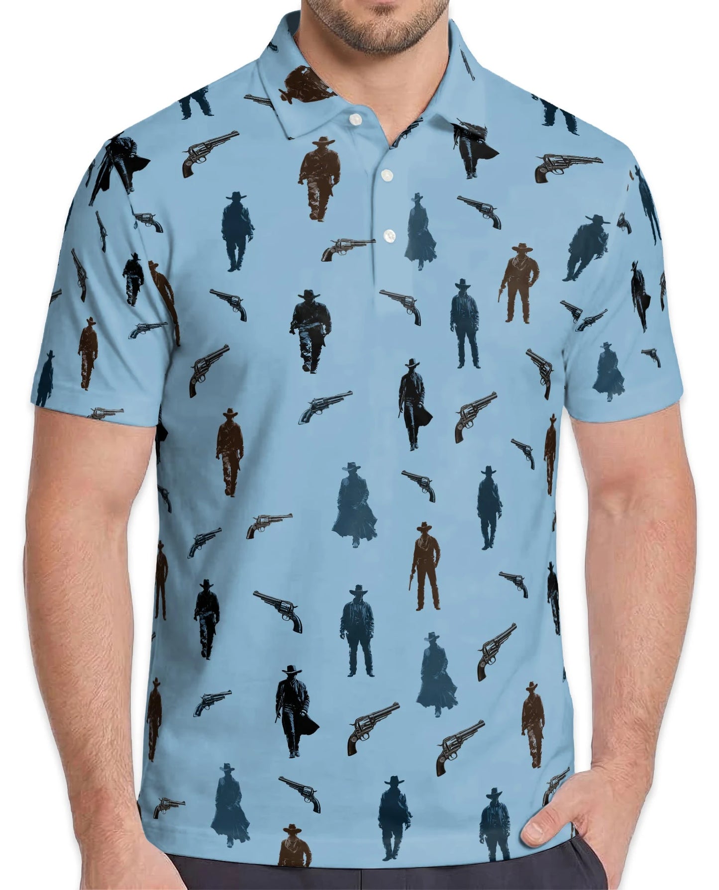 Cowboy Silhouette Pattern Polo Shirt for Men – Western Ranch Style | Netecom