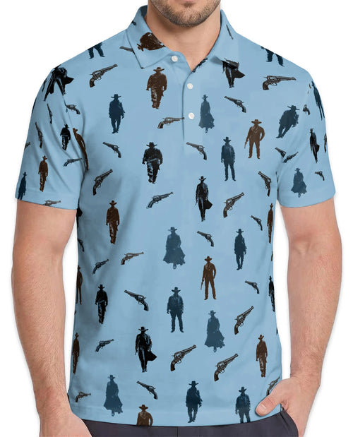 Cowboy Silhouette Pattern Polo Shirt for Men – Western Ranch Style | Netecom