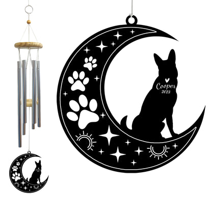 Netecom German Shepherd Dog Wind Chimes Memorial, Personalized Pet Memorial Windchime for Dog Suncatcher, Pet Condolences Gift for Loss of Dog, Pet Remembrance Gift, Sympathy Pet Wind Chimes Outdoor