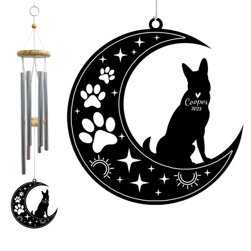 Netecom German Shepherd Dog Wind Chimes Memorial, Personalized Pet Memorial Windchime for Dog Suncatcher, Pet Condolences Gift for Loss of Dog, Pet Remembrance Gift, Sympathy Pet Wind Chimes Outdoor