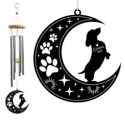 Netecom Dachshund Dog Wind Chimes Memorial, Personalized Wiener Dog Memorial Windchime for Dog Suncatcher, Pet Condolences Gift, Pet Remembrance Gift, Sympathy Dog Loss Wind Chimes Outdoor Garden