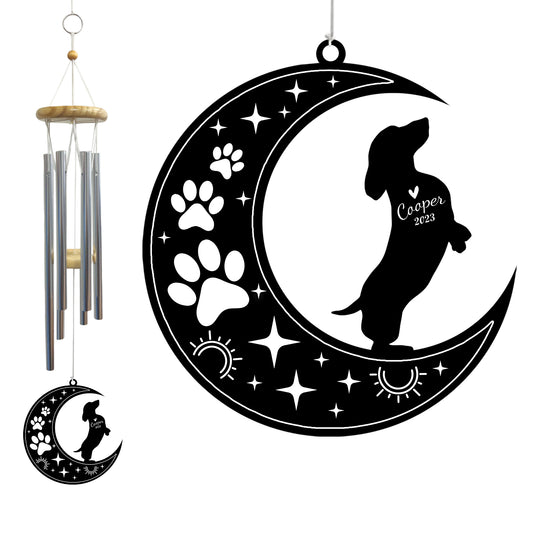Netecom Dachshund Dog Wind Chimes Memorial, Personalized Wiener Dog Memorial Windchime for Dog Suncatcher, Pet Condolences Gift, Pet Remembrance Gift, Sympathy Dog Loss Wind Chimes Outdoor Garden