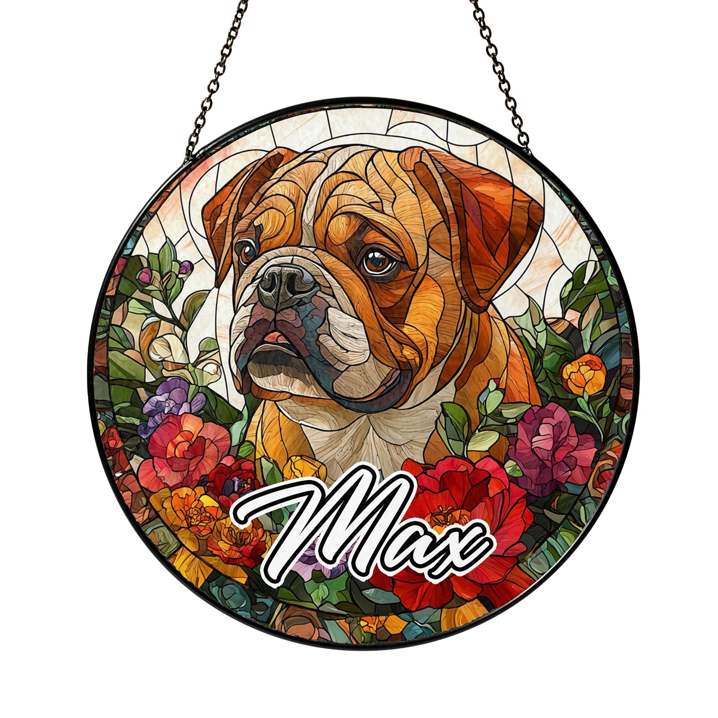 Netecom Custom Bulldog Stained Glass Suncatcher, Personalized Dog Memorial Ornament, Pet Loss Gift, Christmas Window Decoration