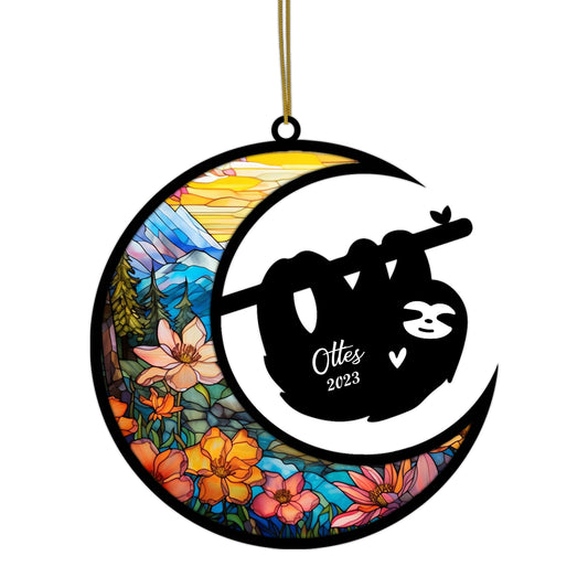 Netecom Personalized Sloth Memorial Suncatcher - Sloth Christmas Ornament with Name & Date - Pet Loss Stained Glass Light Catcher - Bereavement & Sympathy Gift for Loss of Pet