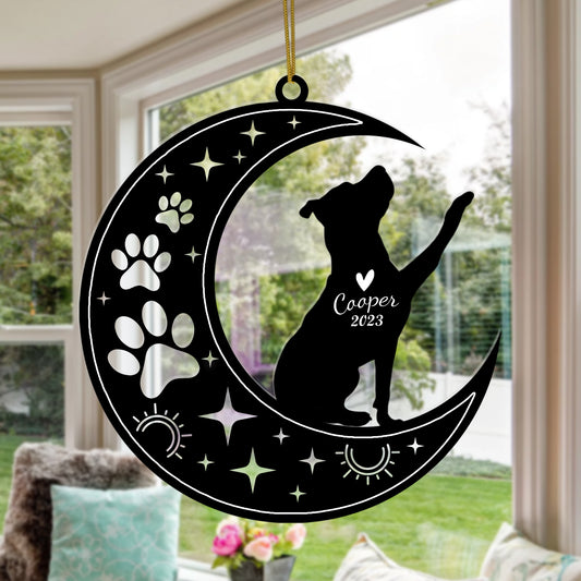 Netecom Pitbull Dog Memorial Suncatcher, Personalized Pitbull Ornament with Name Date, Dog Loss Sympathy Gift for Pet Loss Sun Catchers, Dog Grief Gift, Bereavement Gifts for Loss of Pet