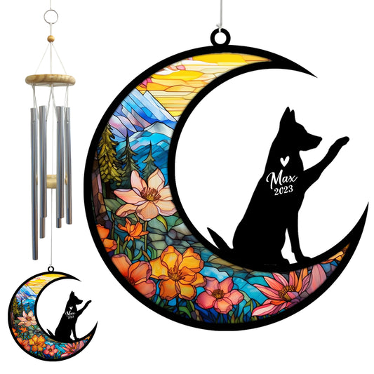 Netecom German Shepherd Dog Wind Chimes Memorial, Pet Memorial Windchime for Dogs Suncatcher, Dog Loss Memorial Ornament, Loss of Pet Remembrance Gift, Sympathy Pet Wind Chimes Outdoor Garden