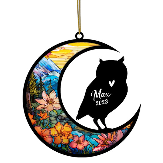 Netecom Personalized Owl Bird Suncatcher Ornament for Windows Decoration, Owl Car Hangings, Bereavement Owl Loss Gift Custom Owl with Name Date, Gifts for Owl Lovers