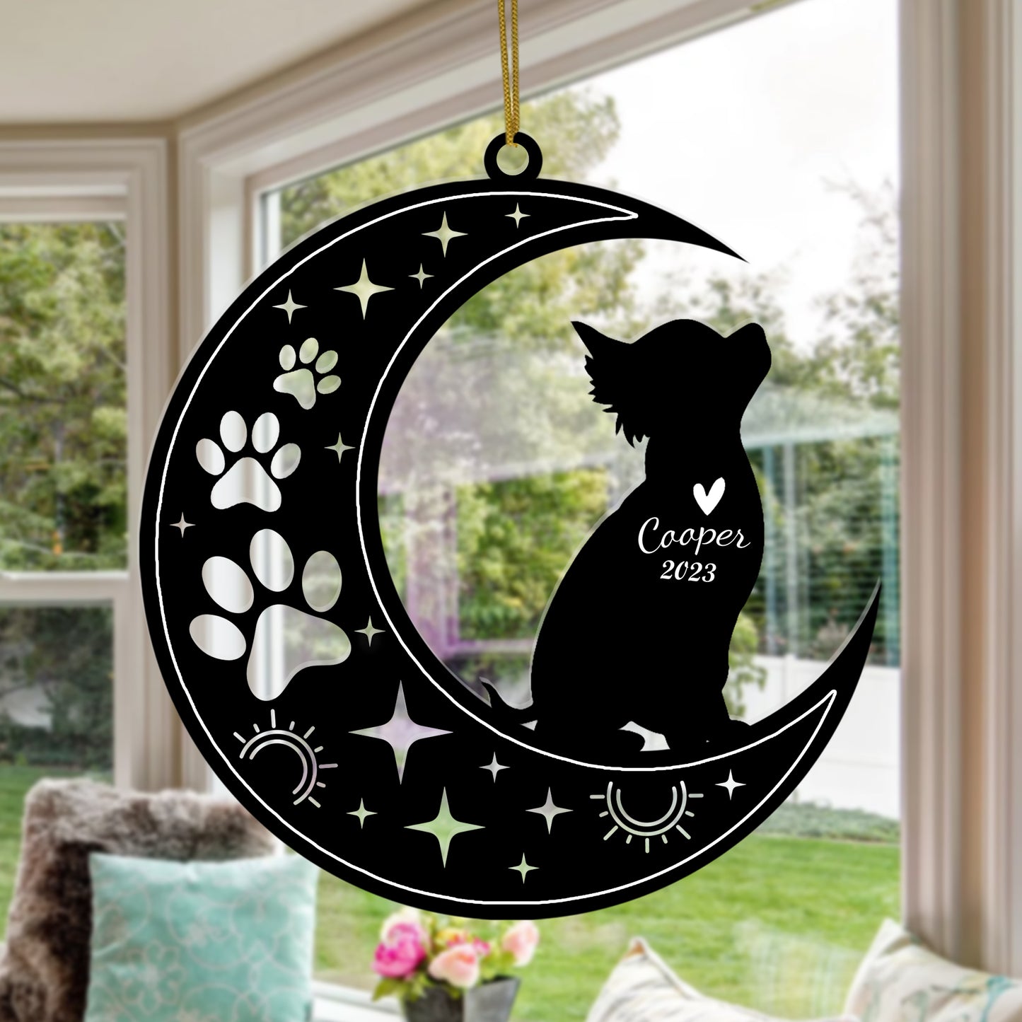 Netecom Chihuahua Dog Memorial Suncatcher, Personalized Chihuahua Ornament with Name Date, Dog Loss Sympathy Gift for Pet Loss Sun Catchers, Dog Grief Gift, Bereavement Gifts for Loss of Pet