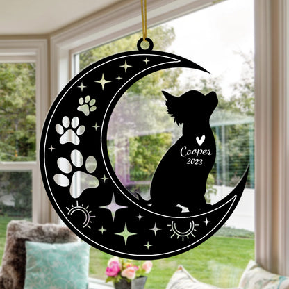 Netecom Chihuahua Dog Memorial Suncatcher, Personalized Chihuahua Ornament with Name Date, Dog Loss Sympathy Gift for Pet Loss Sun Catchers, Dog Grief Gift, Bereavement Gifts for Loss of Pet