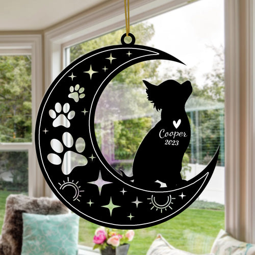 Netecom Chihuahua Dog Memorial Suncatcher, Personalized Chihuahua Ornament with Name Date, Dog Loss Sympathy Gift for Pet Loss Sun Catchers, Dog Grief Gift, Bereavement Gifts for Loss of Pet