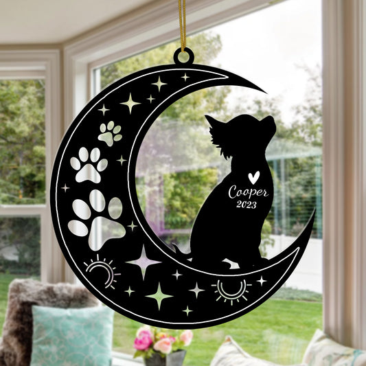 Netecom Chihuahua Dog Memorial Suncatcher, Personalized Chihuahua Ornament with Name Date, Dog Loss Sympathy Gift for Pet Loss Sun Catchers, Dog Grief Gift, Bereavement Gifts for Loss of Pet