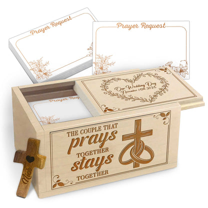 Netecom Personalized Wedding Prayer Box with Custom Anniversary Date & Name Cross, Wooden Faith Keepsake with 100 Prayer Request Cards, Christian Gift for Couples & Marriage