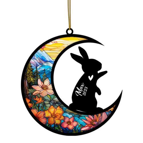 Netecom Personalized Rabbit Memorial Suncatcher, Bereavement Gift for Rabbit Christmas Ornament with Name, Pet Loss Gifts for Bunny Lovers Loss of Rabbit Sympathy Gift, Rabbit Lover Gift
