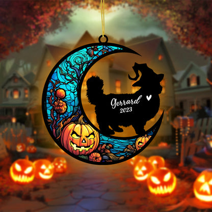 Netecom Personalized Halloween Ragdoll Cat Suncatcher - Memorial Gift for Loss of Cat, Custom Ragdoll Lovers Ornament for Window or Wall Hanging, Spooky Sympathy Gift