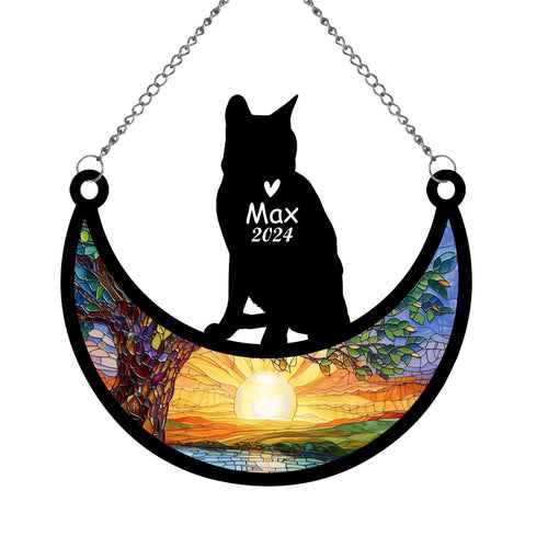 Netecom Personalized Russian Blue Cat Memorial Suncatcher, Custom Cat Ornament with Name Date, Loss of Pet Sympathy Suncatcher Gifts for Cat Lovers, Remembrance Gifts for Loss of Pet