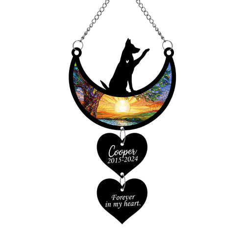 Netecom Personalized German Shepherd Moon Heart Memorial Suncatcher, Custom German Shepherd Ornament with Name Date, Dog Loss Sympathy Gift, Pet Remembrance Keepsake