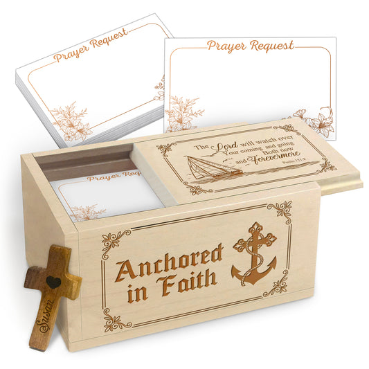 Netecom Personalized Prayer Box with Custom Name Cross, Christian Faith Keepsake with 100 Prayer Request Cards for Daily Prayer