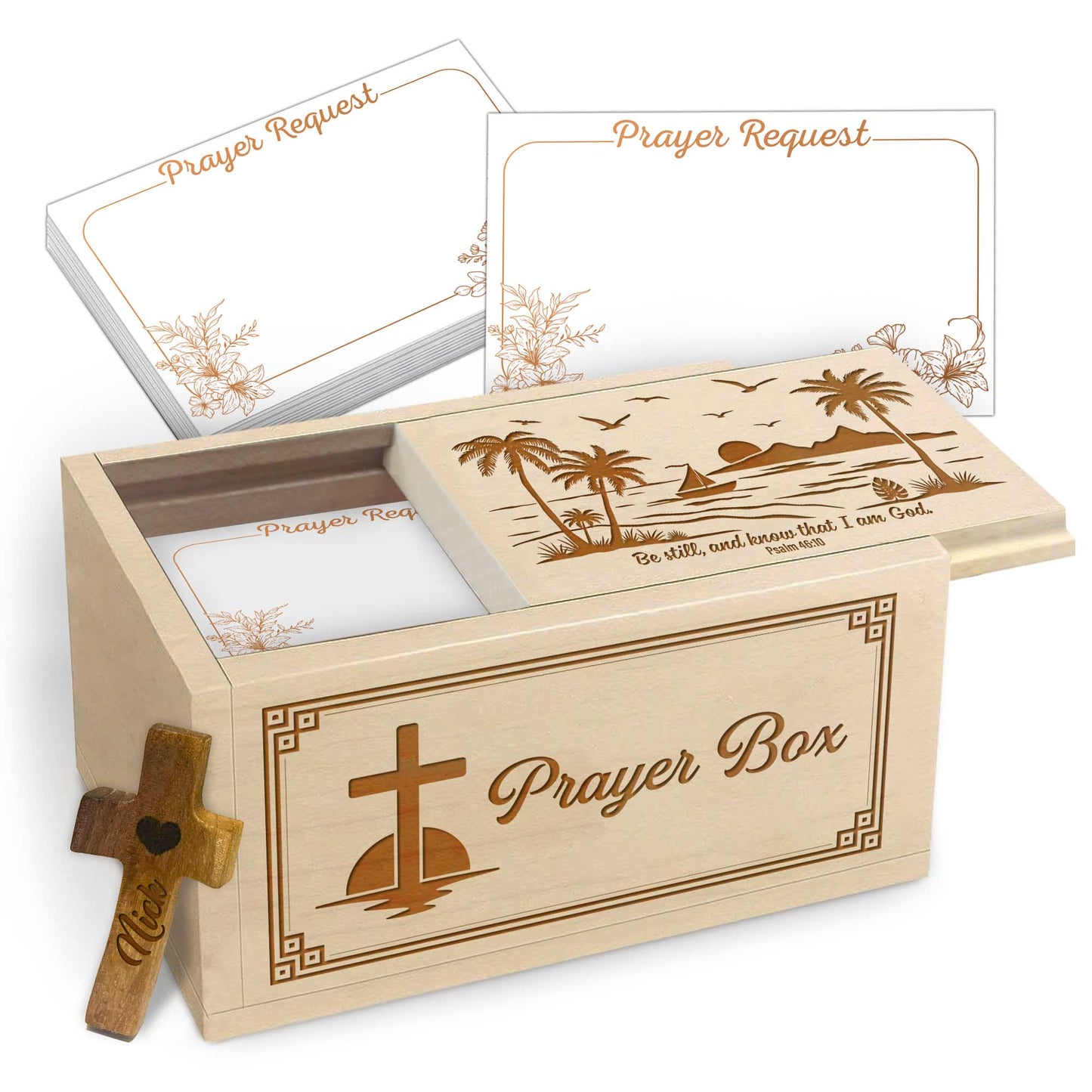 Netecom Personalized Wooden Prayer Box with Prayer Request Cards & Custom Name Handheld Cross – Faith Reflection Gift for Daily Prayer & Spiritual Support