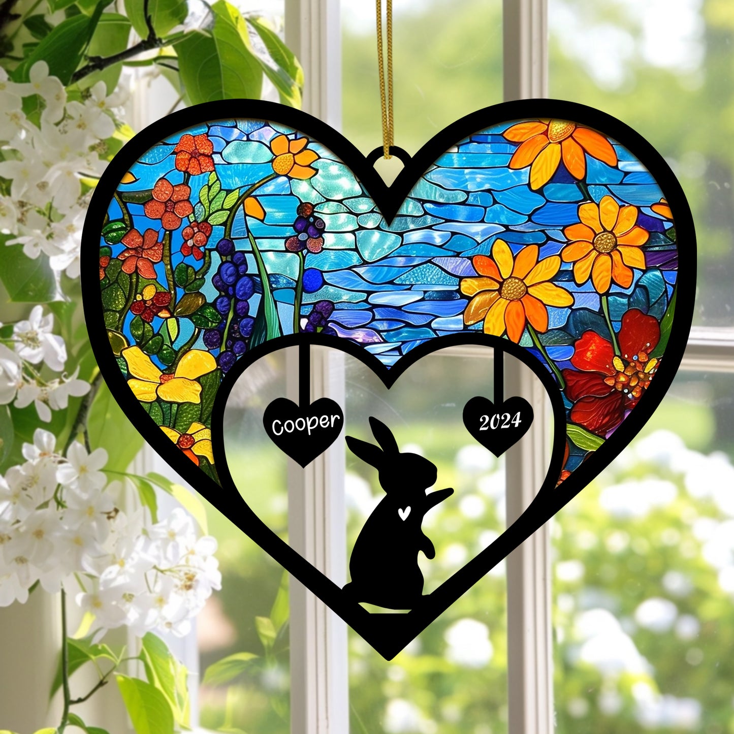 Netecom Rabbit Memorial Suncatcher, Personalized Rabbit Memorial with Name Date, Bunny Passing Away Gift, Loss of Rabbit Sympathy Gift, Rabbit Remembrance Gift, Bunny Lovers Gift