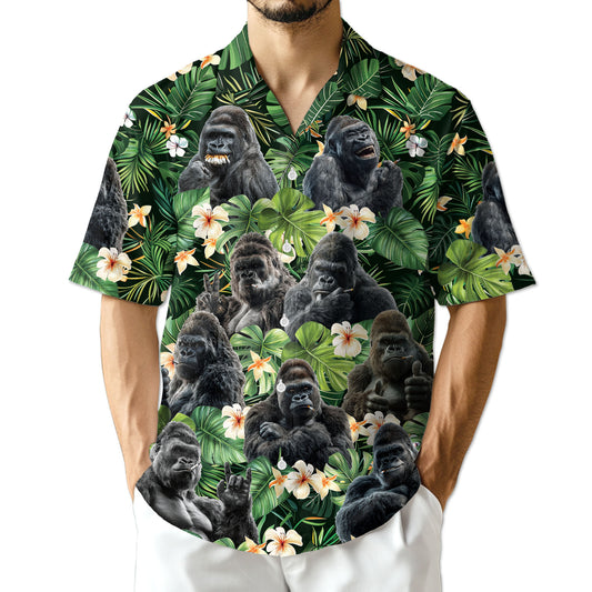 Netecom Funny Gorilla Smoking Hawaiian Shirt, Monkey Lover Gifts, Tropical Animal Button Down Summer Beach Shirts