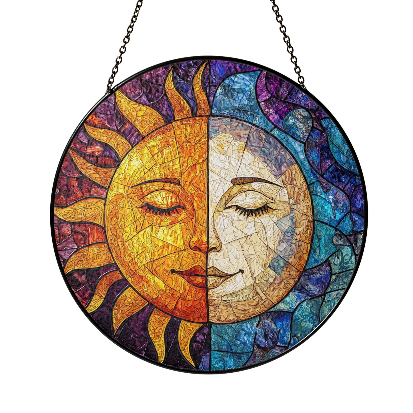 Netecom Sun & Moon Stained Glass Ornament – Custom Celestial Sun Catcher, Personalized Window Hanging, Spiritual Gift