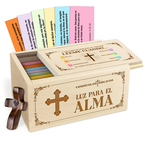Netecom Spanish Bible Verse Box en Español with Prayer Cross, Caja de Versículos Bíblicos en Español, Regalos Cristianos, 150 Upgrade Bible Verse Cards Box Set for Emotions and Feelings