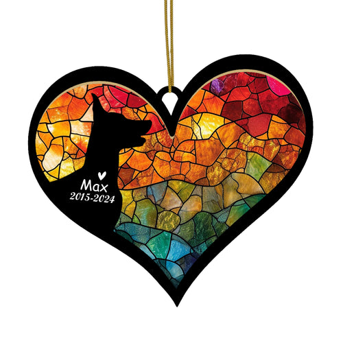 Netecom Personalized Doberman Memorial Suncatcher, Dog Ornament with Name Date, Pet Loss Sympathy Gift, Remembrance Keepsake, Bereavement Gift for Dog Lovers, Heart Suncatcher