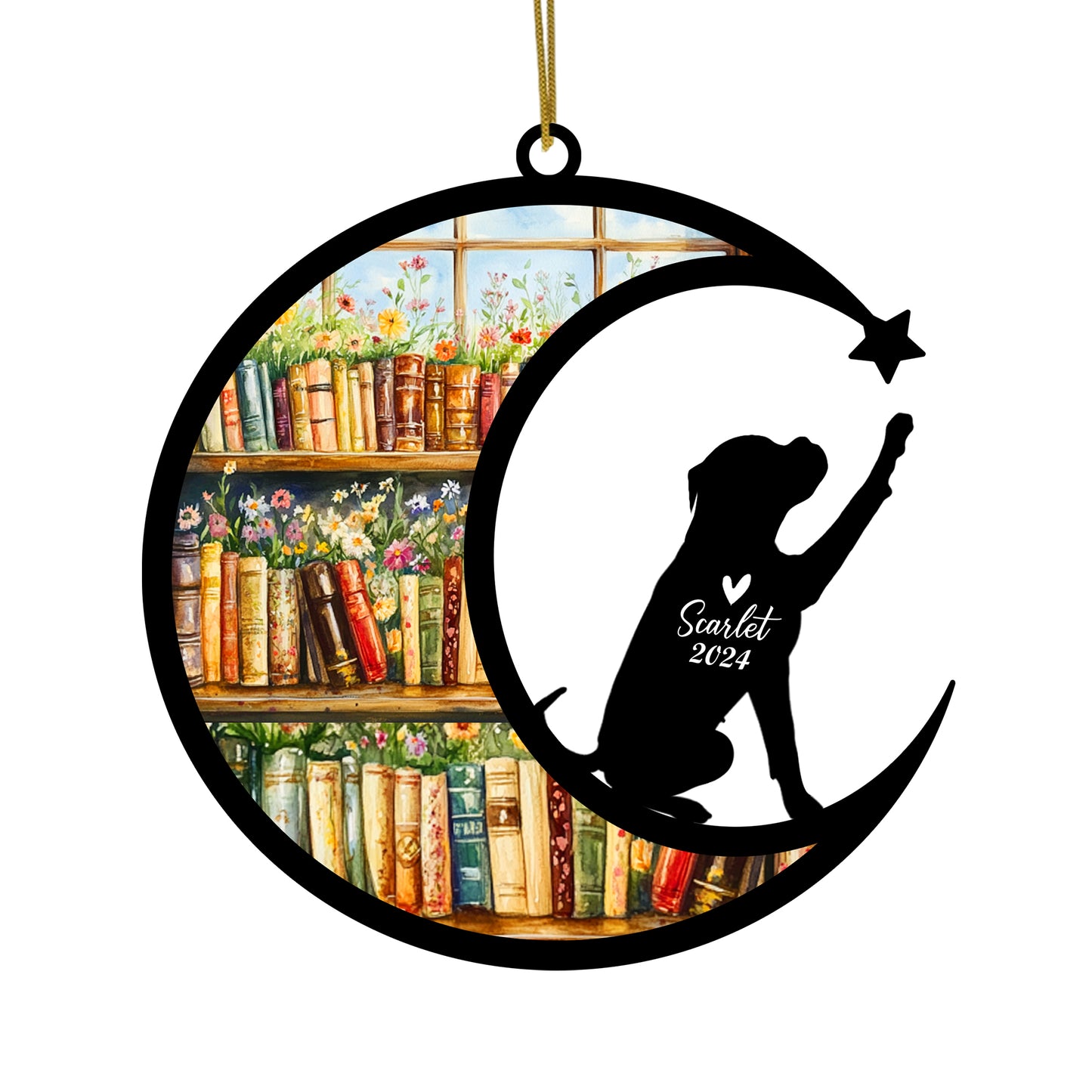 Netecom Personalized Boxer Suncatcher for Windows Hanging, Custom Dog Sun Catcher Ornament with Name Date, Unique Gifts for Book Lovers, Reader Teacher Librarian Bookworm