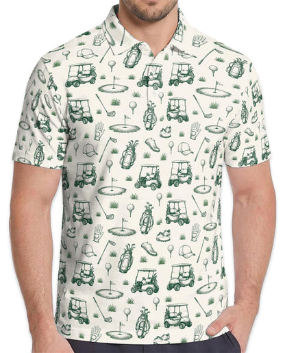 Vintage Golf Sketch Pattern Polo Shirt for Men – Classic Golfer Style | Netecom