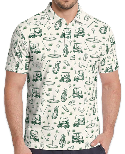 Vintage Golf Sketch Pattern Polo Shirt for Men – Classic Golfer Style | Netecom