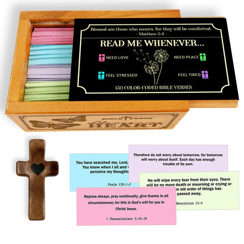 Netecom Spanish Bible Verse Box – Pine Wood Scripture Box with Walnut Cross, 150 Daily Bible Verse Cards, Caja de Versículos de la Biblia, Christian Gift
