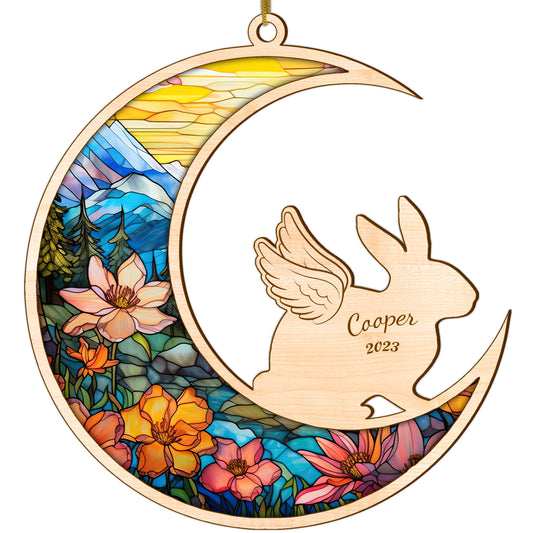 Netecom Personalized Rabbit Memorial Suncatcher Rabbit Angel Wings Memorial Gift Christmas Ornament Decor, Bereavement Gift Bunny Memorial Ornament Loss of Pet Bunny Sympathy Gift for Rabbit Lovers