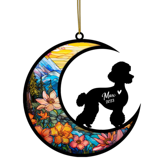 Netecom Personalized Poodle Memorial Suncatcher - Dog Loss Sympathy Gift with Name & Date - Poodle Christmas Ornament & Pet Bereavement Keepsake