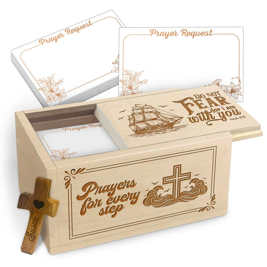 Netecom Personalized Faith Prayer Box, Custom Name Wooden Cross with 100 Prayer Request Cards, Religious Keepsake Gift
