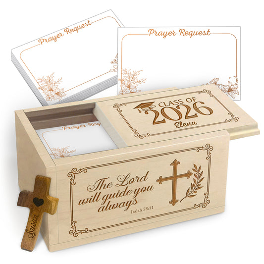 Netecom Custom Graduation Prayer Box with Name & Year on Box, Personalized Name on Cross, 100 Prayer Request Cards, Christian Faith Gift for Reflection