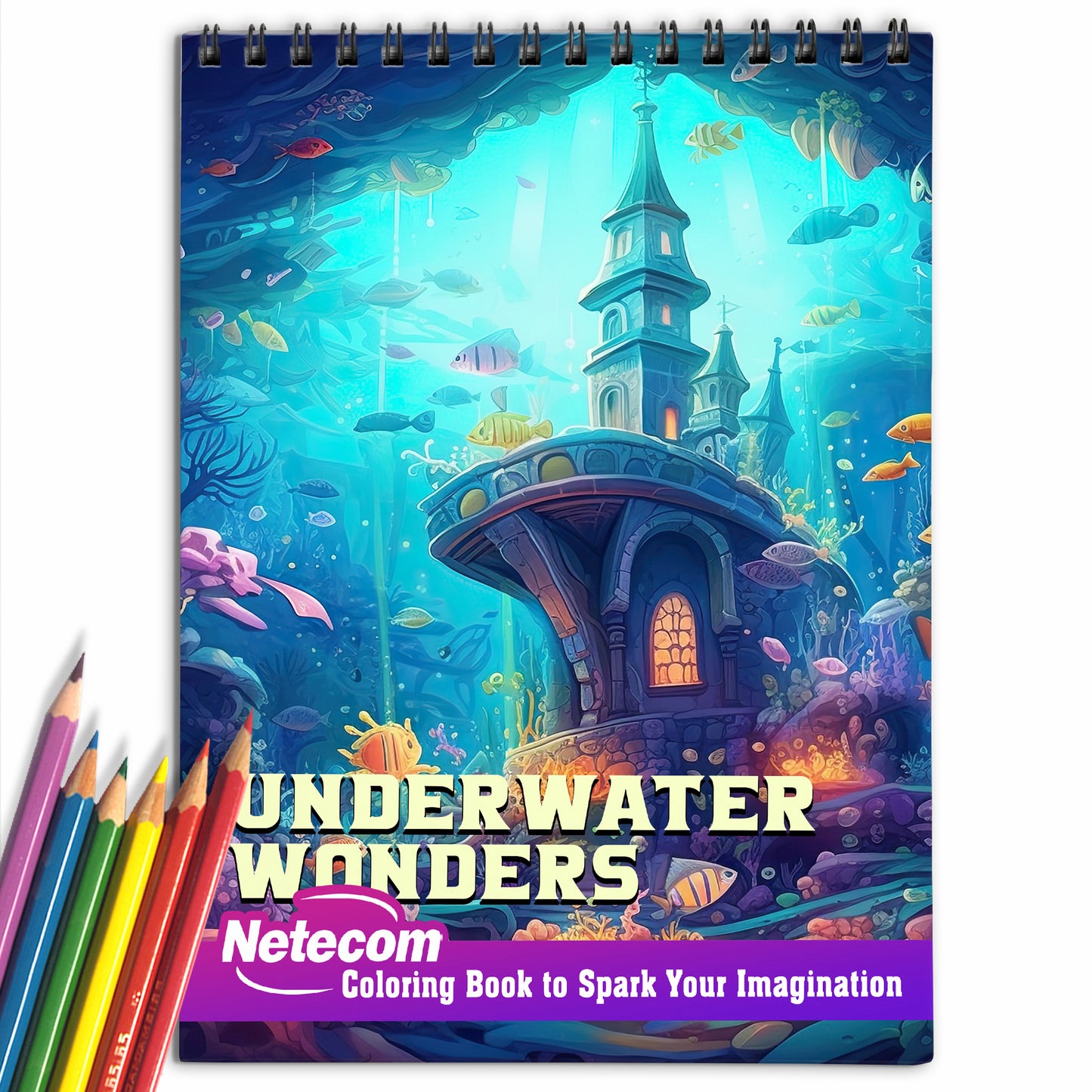 Underwater Wonders Spiral Bound Coloring Book, Delve into 30 Serene Coloring Pages, Depicting Underwater Wonders that Evoke a Sense of Calm and Tranquility