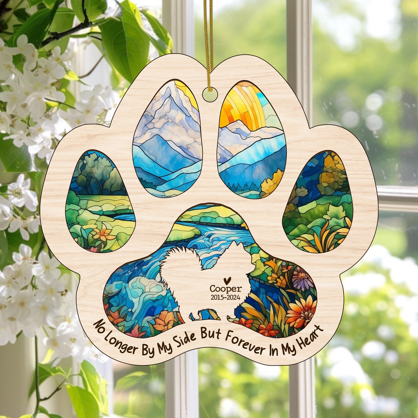 Netecom Personalized Pomeranian Memorial Suncatcher, Dog Paw Memorial Ornament with Name Date, Dog Loss SunCatcher, Loss of Pet Sympathy Gift, Bereavement Gift for Dog Lovers