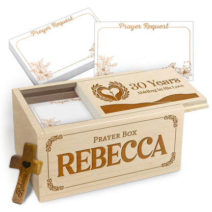 Netecom Personalized Birthday Prayer Box 30 Years with Custom Name, Christian Faith Gift with Wooden Cross & 100 Prayer Request Cards, Meaningful 30th Birthday Gift