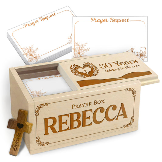 Netecom Personalized Birthday Prayer Box 30 Years with Custom Name, Christian Faith Gift with Wooden Cross & 100 Prayer Request Cards, Meaningful 30th Birthday Gift