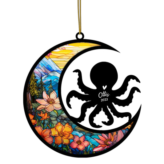 Netecom Personalized Octopus Memorial Suncatcher - Octopus Christmas Ornament with Name - Pet Loss Stained Glass Light Catcher - Bereavement & Sympathy Gift for Loss of Pet